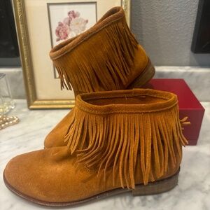 Zara Girls Brown Suede Boots with Fringe Size 36/US 6